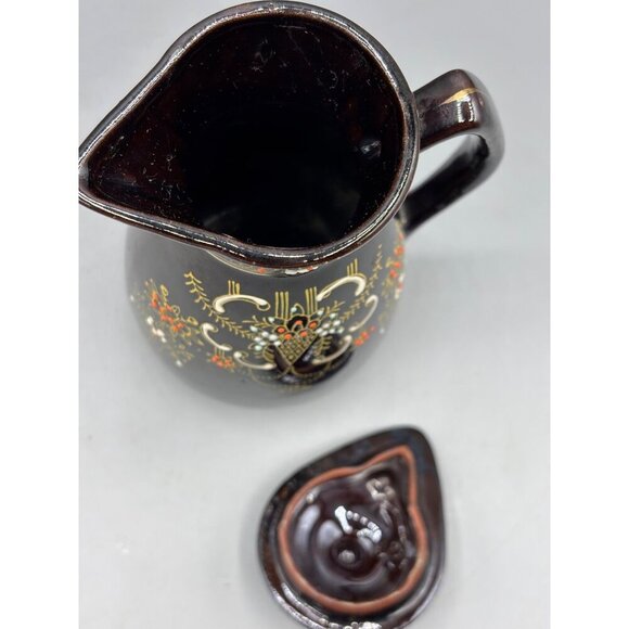 Vtg Redware Coffee Pot Black Ceramic Japan Hand Painted - Picture 5 of 7